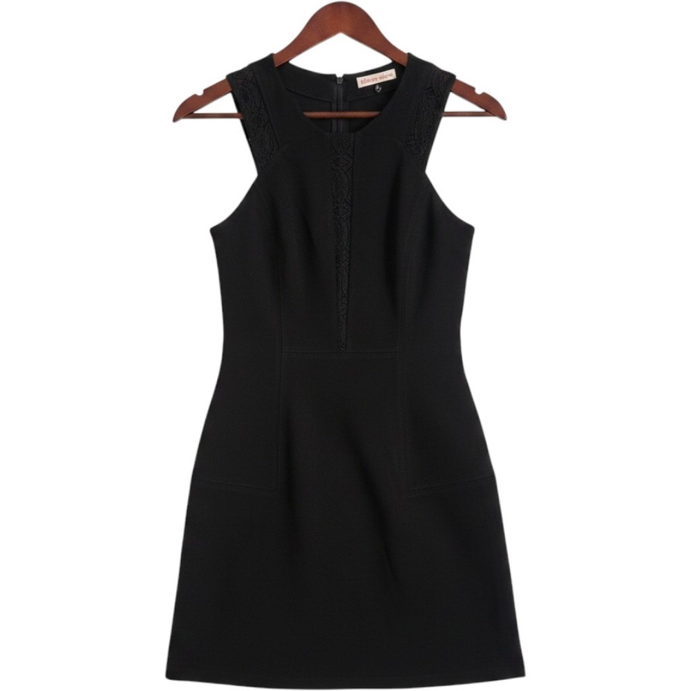 Rebecca Taylor Black Lace Inset Fit & Flare Mini Dress Sleeveless Size 4
